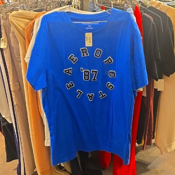 Aeropostale Men's Bright Blue Logo Tee - Picture 1 of 1